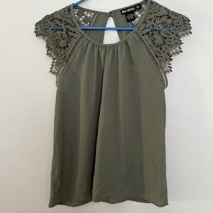 Miss Chievous Lace Halter Blouse - Olive Green, Size Small, Style #JFB231W455